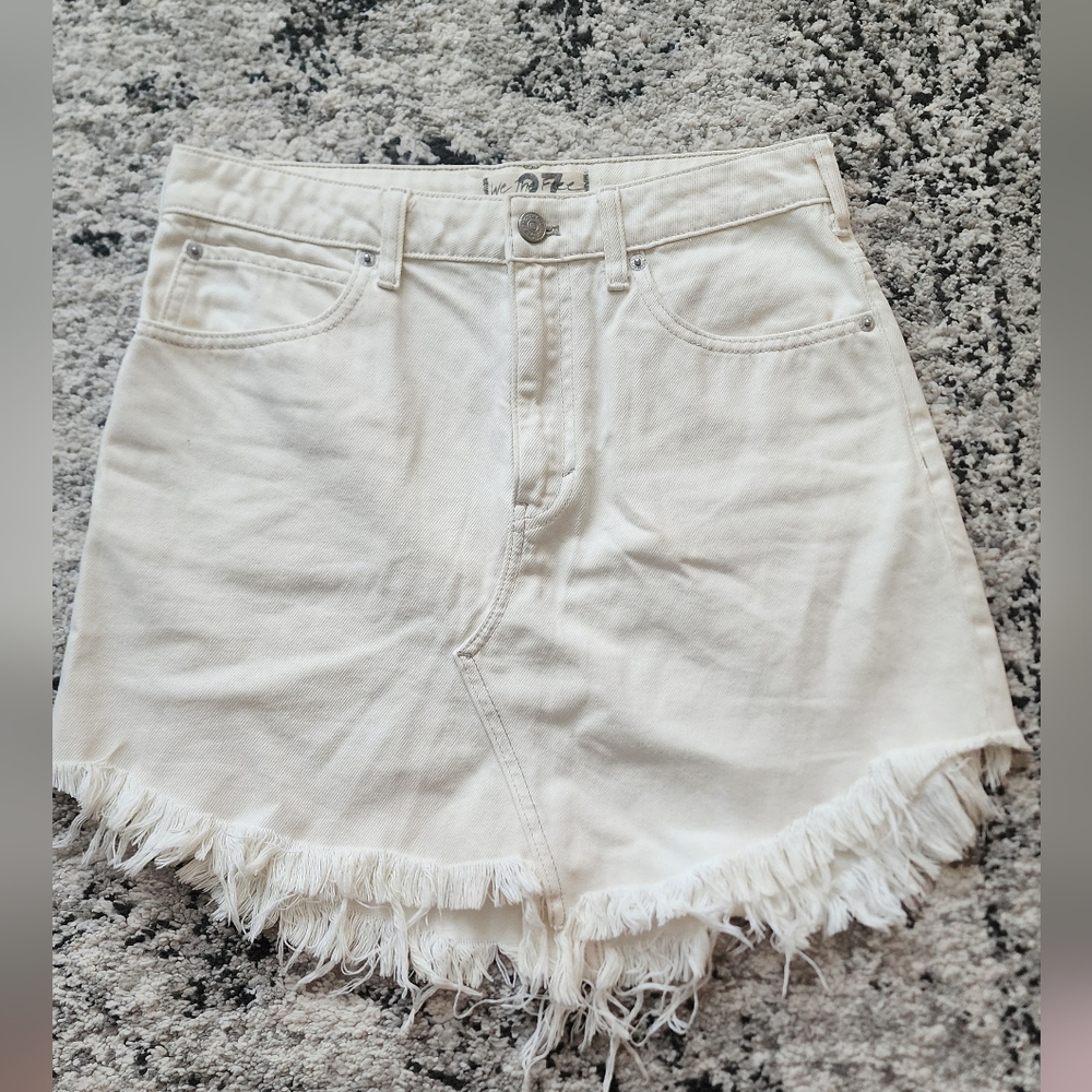 Free People Denim Distressed Skirt Womens  27 Off White Festival Western Rodeo